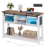 Whalefall Visual Console Table with Power Outlets, 46" Farmhouse Entryway Table with Storage, Narrow Long Sofa Table with LED Light for Living Room, Hallway, Behind Couch Whalefall