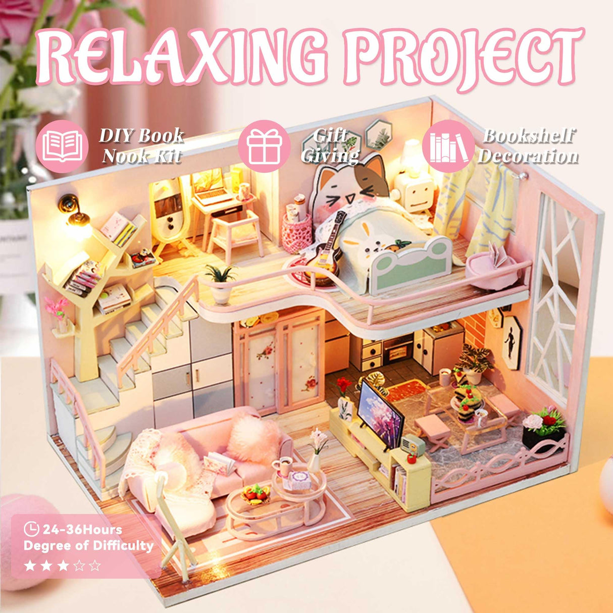 Flever Dollhouse Miniature DIY House Kit Creative Room with Furniture for Romantic Valentine's Gift (Blossom Stories) Flever