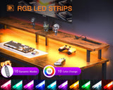 ODK 48 inch Gaming Desk with LED Lights & Power Outlets, Computer Desk with Monitor Stand & Storage Sheves, CPU Stand, Home Office Desk, Vintage ODK