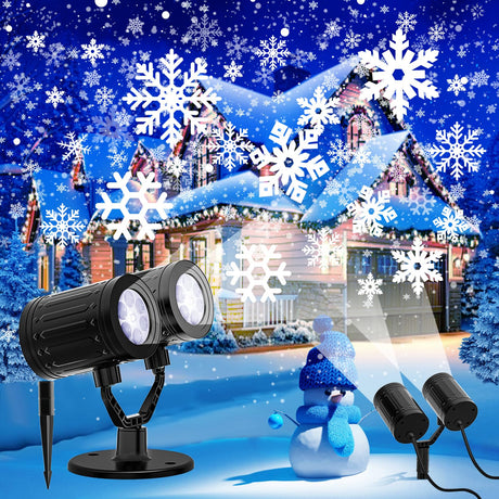 2025 Upgraded Double Head Christmas Snowflake Projector Lights Outdoor, Timing Mode, IP65 Waterproof, 360°Roating LED Christmas Lights, for Xmas Holiday Party Christmas Decoration, Indoor, Houses Kitloo
