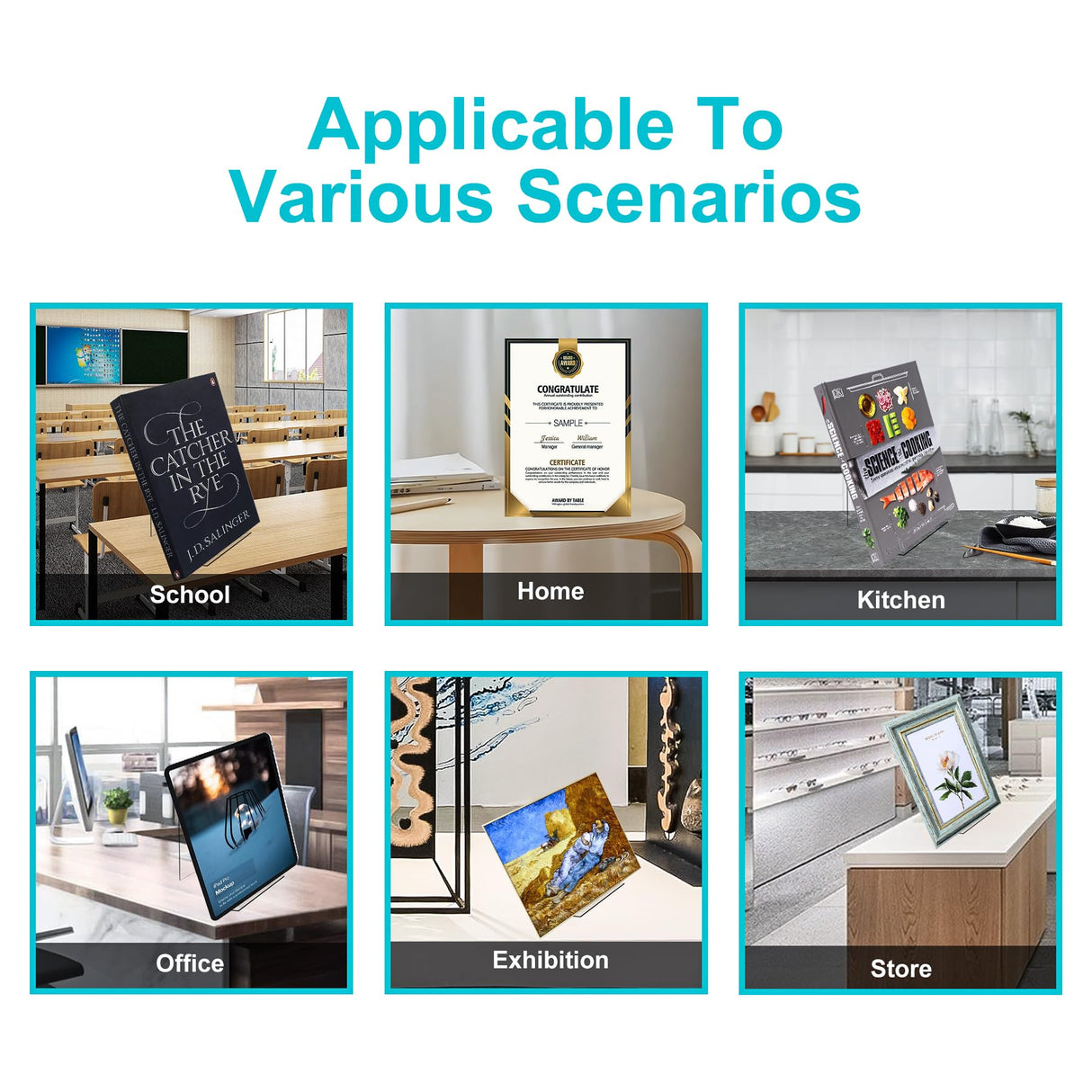 Boloyo Acrylic Book Stand Without Ledge ,6 Inch 6PC Clear Acrylic Display Easel Transparent Display Stand Holder Tablet Holder for Displaying Pictures,Books,Artworks, CDs Boloyo