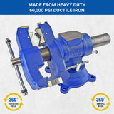 Yost Vises 750-DI Multi-Jaw Rotating Vise System | 2 in 1 Multipurpose Bench and Pipe Vise | Secure Grip with Swivel Base | Made with a Combination of Ductile Iron & Hardened Steel | Large, Blue Yost Tools