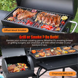 SUNLIFER Charcoal Grill Offset Smoker: Charcoal Barbecue Grills with Spacious Cooking Area | Barrel BBQ Grill and Smokers Combo for Outdoor Patio Backyard Camping and Parties SUNLIFER