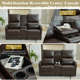 DRMBOOK 63'' RV Loveseat Recliner Sofa, Faux Leather Double Camper Couch 2 Seater Recliner with Console, Home Movie Theater Seating Chair, 2 Person Push Back Recliners for Living Room, Red & Brown DRMBOOK