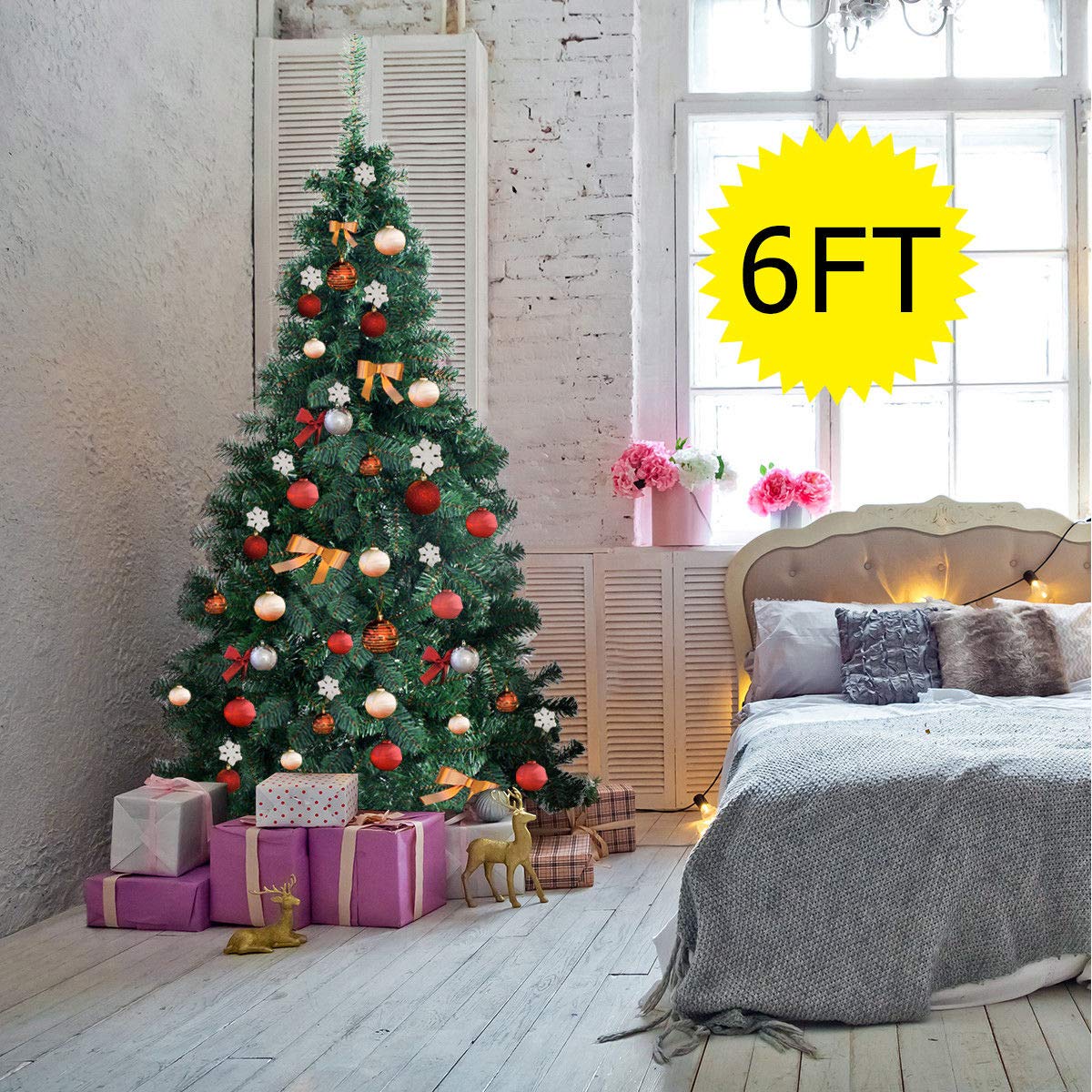 COSTWAY 6Ft Artificial PVC Christmas Tree W/Stand Holiday Season Indoor Outdoor Green