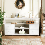 Huuger TV Stand Dresser with Power Outlets and LED Lights, 4 Drawers Entertainment Center with Shelves, 54 Inch Media Console for 55 60 Inch TV, 4 AC Outlets, 2 USBs, Dresser with PU Finish, White Huuger