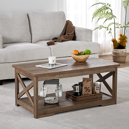 AMERLIFE 3-Piece Farmhouse Table Set Includes Coffee Table& Two End Tables, Side Table with Charging Station and USB Ports, for Living Room, Bedroom,Barnwood - WoodArtSupply