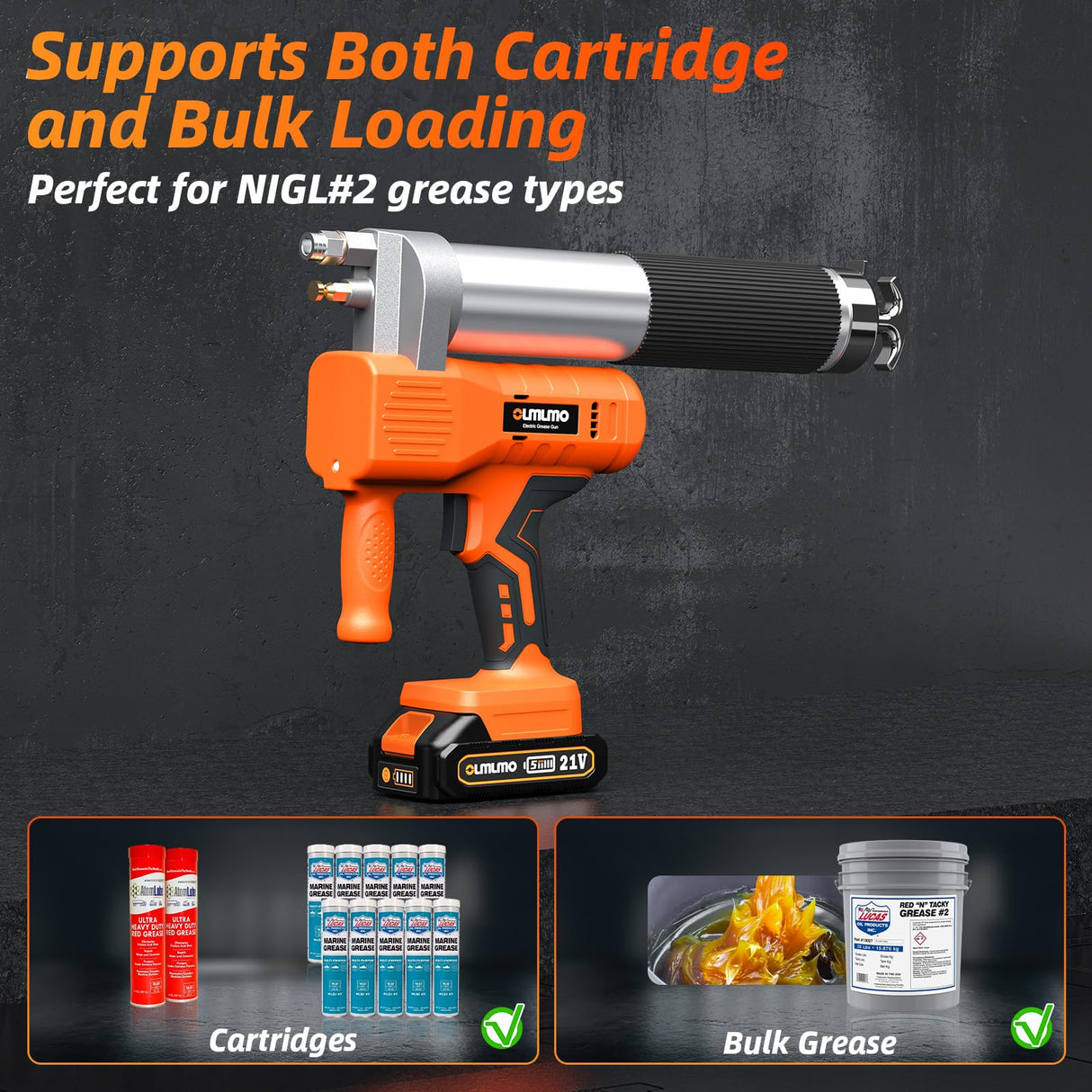 olmlmo Grease Gun, High-Efficiency Electric Grease Gun Kit, 10000 PSI Cordless Grease Gun with 2*2.0AH Batteries and Charger, 6.8 oz/min Battery Powered Grease Gun for Equipment Operators and Farmers olmlmo