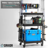 Savior Equipment Mobile Tackle Station Pro 16 Fishing Rod Holder Cart w/Wheels, Adjustable Rack For Different Rod & Reel, 3-Level Fishing Gear Storage Pole Organizer For Garage Home Indoor Use, Black Savior Equipment
