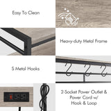 Yaheetech Bakers Rack with Power Outlet, Coffee Bar Station with 5 S-Hooks, 33 Inches Kitchen Storage Shelf Rack for Spices, Pots and Pans, Microwave Stand for Dinning Room/Living Room, Gray Yaheetech