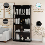 Ceruvia Glass Display Cabinet with 3CCT Motion Sensor Light, 4-Tier Curio Case for Collectibles, Storage Shelf with Glass Doors, Bookcase, Showcase, Black Ceruvia