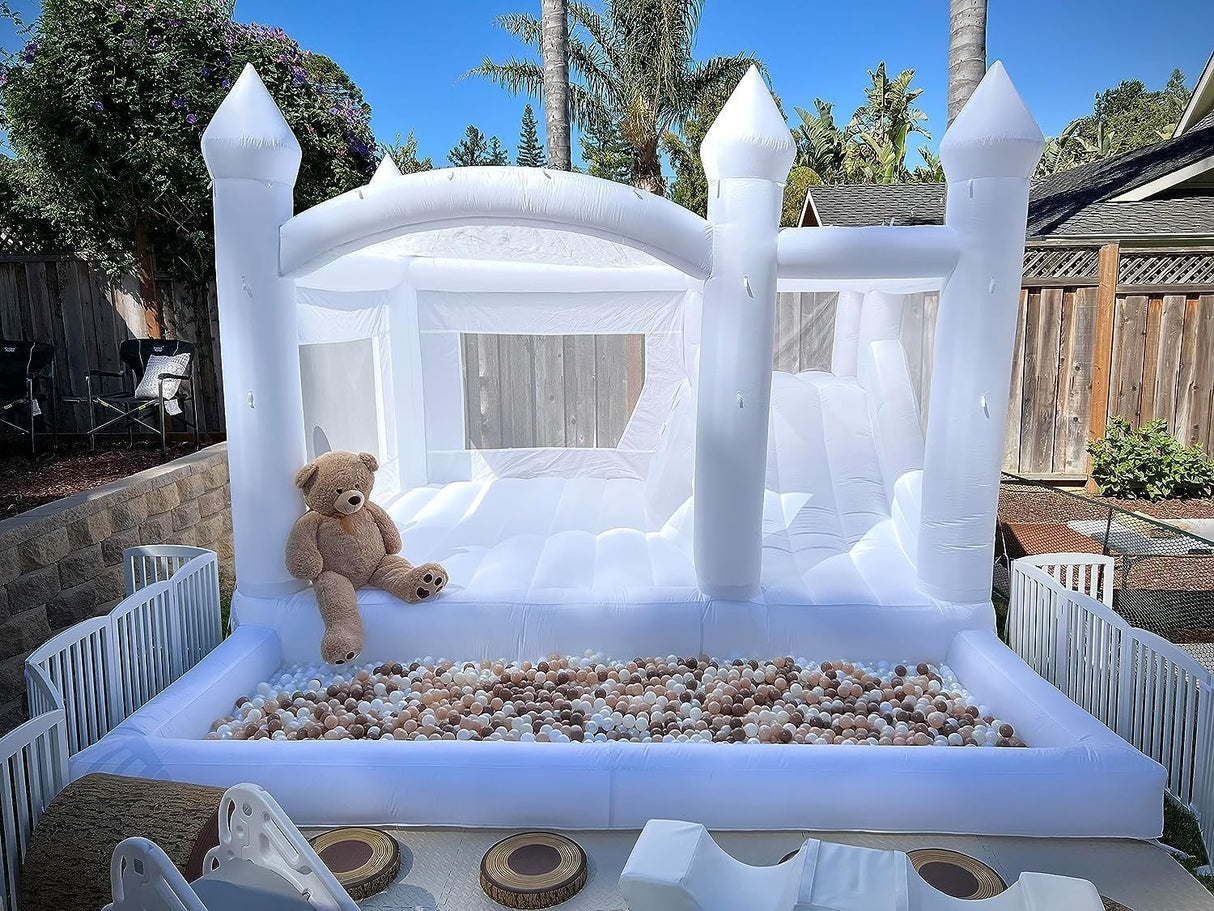 iLink-outer White Bounce House for Big Kids 8-12 with Slide Ball Pit Blower White Oxford Inflatable 15FTx 14FT Kids Birthday Party, Robust and Easy to Install with Repair Kit iLink-outer