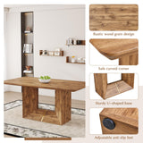 Vohuai 63'' Wood Dining Table Set for 6｜Ideal for Kitchen Dining Room｜Mid Century Modern Dining Room Set｜Farmhouse Kitchen Table Chairs Set｜U-Shaped Base｜Comfortable Suede Chairs｜Easy Assembly Vohuai