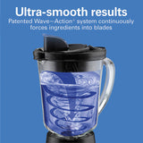 Hamilton Beach 58175 Wave Action Blender for Shakes and Smoothies, Stainless Steel Ice Sabre Blades, 800 Watts, Quiet Design, 40 oz Glass Jar, Black Hamilton Beach