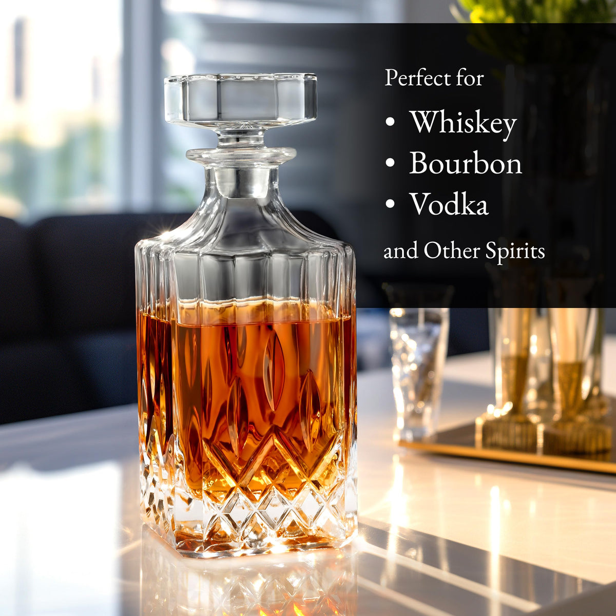 Luxury Gift For Men – Whiskey Decanter Set For Beloved Husband Or Dad Birthday Gift – 4 Whiskey Glasses And Decanter Set Is a Great Gift Idea for Whisky, Bourbon, or Scotch lovers Hydro Gizmos