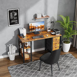 Lufeiya 47 inch Computer Desk with 4 Drawers & Storage Shelves, Writing Work Study Desk for Home Office Bedroom, Modern Simple Student PC Desks Table, Rustic Brown Lufeiya