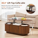 CHILILTDUS Oval Lift Top Coffee Table with Storage, 43.3”Mid Century Modern Center Table with Hidden Compartment, Fluted Wooden Lift Tabletop Dining Tables for Living Room Apartment Home Office,Walnut CHILILTDUS