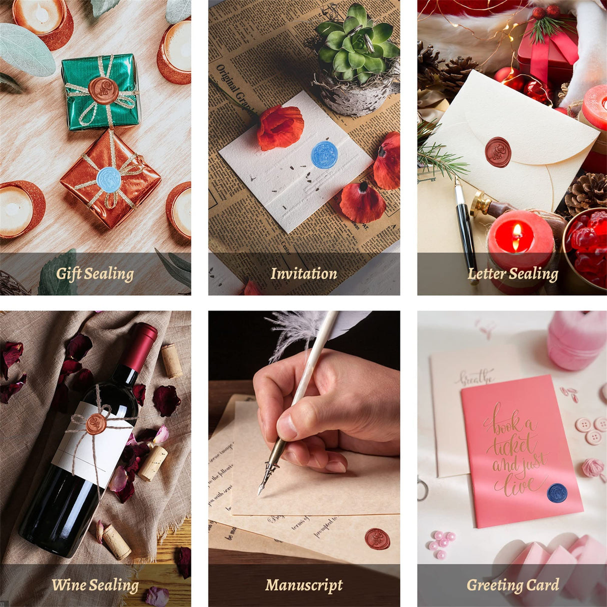 Comealltime Wax Seal Kit with Gift Box, 624 Pcs 24 Colors Sealing Beads, 2 Pcs Stamps, Sealing Wax Warmer, Metallic Pen, Envelope, Candles for Wedding Birthday Gift and DIY Craft, Sellado de Cera Comealltime