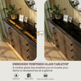 FREDEES Farmhouse Dresser for Bedroom with 8 Drawers, Wood Tall Chest of Drawers with LED Light/Charging Station/Human Sensor, Dressers Organizer for Closet, Living Room, Hallway, Rustic Brown FREDEES