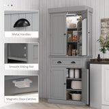 HOMCOM 71" Kitchen Pantry Cabinet with LED Motion Sensor Light, Tall Storage Cabinet with 6 Door Shelves, Drawer & Adjustable Shelves, for Living & Dining Room, Gray HOMCOM