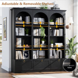 71" Triple Bookshelf with Doors, 5 Tier Tall Bookshelf with Cabinet , Large Book Shelf w/ 12 Adjustable Open Display Shelves & Anti-Tipping, 63" Wide Arched Bookcase for Living Room, Study, Black Loomie