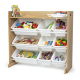 Humble Crew Toy Storage Organizer with Top Shelf and 9 Removable Bins, Natural/White – Toddler Bookshelf with Toy Organizer - Modern Toy Rack Ideal for Kids' Rooms, Playrooms, and Nurseries Humble Crew