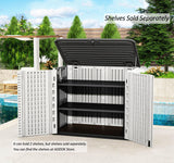 ADDOK Horizontal Storage Shed Outdoor with Floor, Plastic Outdoor Storage Box for Garden Backyard Patio Lawn, 27 Cuft Capacity All-Weather Construction for Bike Lawnmover Trash Can, Off-White ADDOK