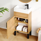 DWVO 16 Inch Bathroom Vanity Sink Combo for Small Space, Freestanding Bathroom Cabinet with Undermount Ceramic Sink, Modern Bathroom Storge Vanity Soft-Close Doors, Natural Brown DWVO