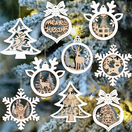 25pcs Rustic Christmas Ornaments for Tree Decorations - Small Wooden Christmas Reindeer Ornaments Gift Tag for Tree Winter Holiday Decor