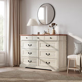 LINSY HOME Farmhouse 9 Drawers Dresser for Bedroom, Wood Bedroom Dresser Wide Chest of Drawers, French Country Storage Double Dressers Organizer for Closet, Living Room, Beige LINSY HOME