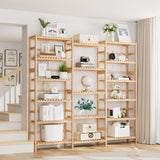 FOTOSOK Triple Wide 6-Tier Bookshelf and Bookcase,Large Freestanding Book Shelf with 17 Open Display Shelves, Tall Bookshelf Plant Flower Shelf Rack Storage Organizer Unit for Living Room, Natural FOTOSOK