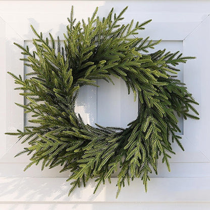 24" Norfolk Pine Wreath for Front Door, Artificial Christmas Wreath Faux Pine Green Wreath for Wall Windows Mantle Outdoor Outside Christmas Decoration