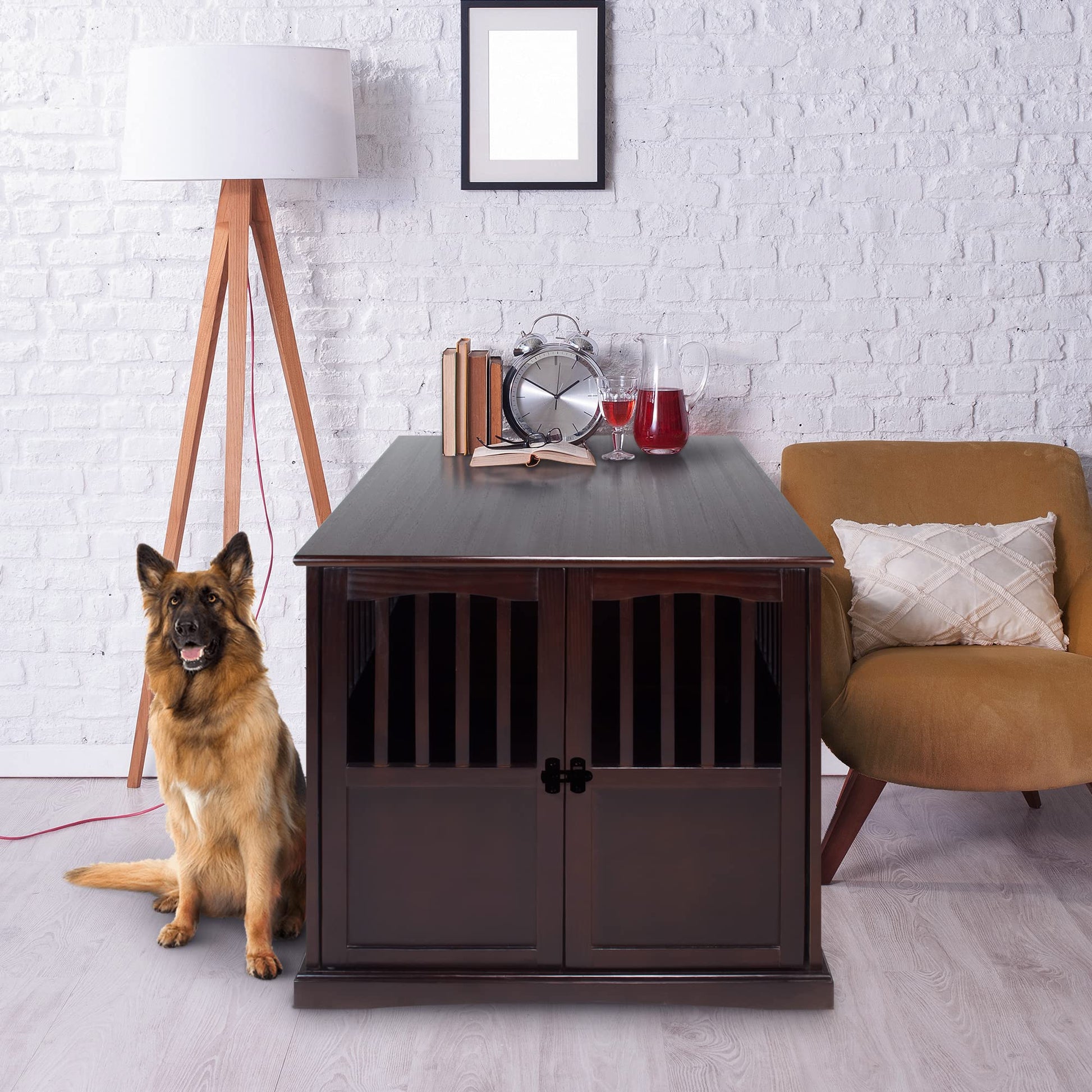 Casual Home Wooden Extra Large Pet Crate, End Table, Espresso - WoodArtSupply