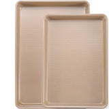 JOHO BAKING Cookie Sheet Baking Pan Set, Professional Baking Sheet for oven Nonstick, 2 Piece Bakeware Set, 9x13in,10x15in, Textured, Gold JOHO BAKING