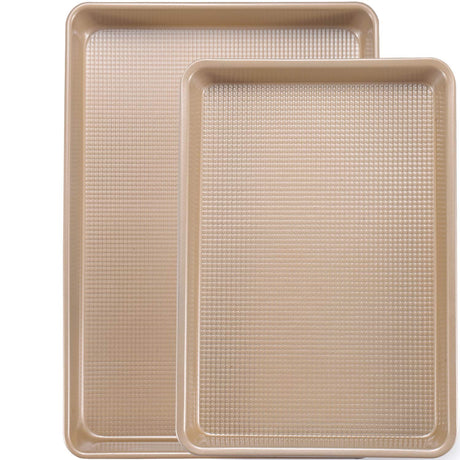 JOHO BAKING Cookie Sheet Baking Pan Set, Professional Baking Sheet for oven Nonstick, 2 Piece Bakeware Set, 9x13in,10x15in, Textured, Gold JOHO BAKING