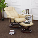 MCombo Manual Swivel Recliner with Ottoman, Chair Ottoman Set for RV Small Spaces, Living Room, Bedroom, Office 9019 4919 (Faux Leather, Cream White) MCombo