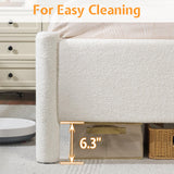 Jocisland King Size Upholstered Bed Frame with Boucle Chenille Fabric, Cloud-Inspired Headboard & Corner Design, Sturdy Platform Bed, No Box Spring Needed, White Jocisland