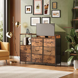 WLIVE Dresser TV Stand for Bedroom with Charging Station, Wide Storage Chest of Drawers with 8 Large Fabric Drawers and Open Shelves, Storage Organizer Unit for Closet, Living Room, Rustic Brown WLIVE