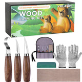 YHLAWM Wood Whittling Kit for Beginners, Wood Carving Kit with 3 Pcs Wood Carving Knives & 4 Pcs Woodcarving Auxiliary Tools, Complete Set of 7 Beginner Wood Carving Set, Gift Set for Kids and Adults YHLAWM