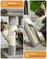 PAWZ Road Cat Tree, 30 Inches Cat Tower with Dual Condos for Indoor Cats, Plush Cat House with Padded Perch, Scratching Ramp and Posts and Replaceable Balls-Gray PAWZ Road
