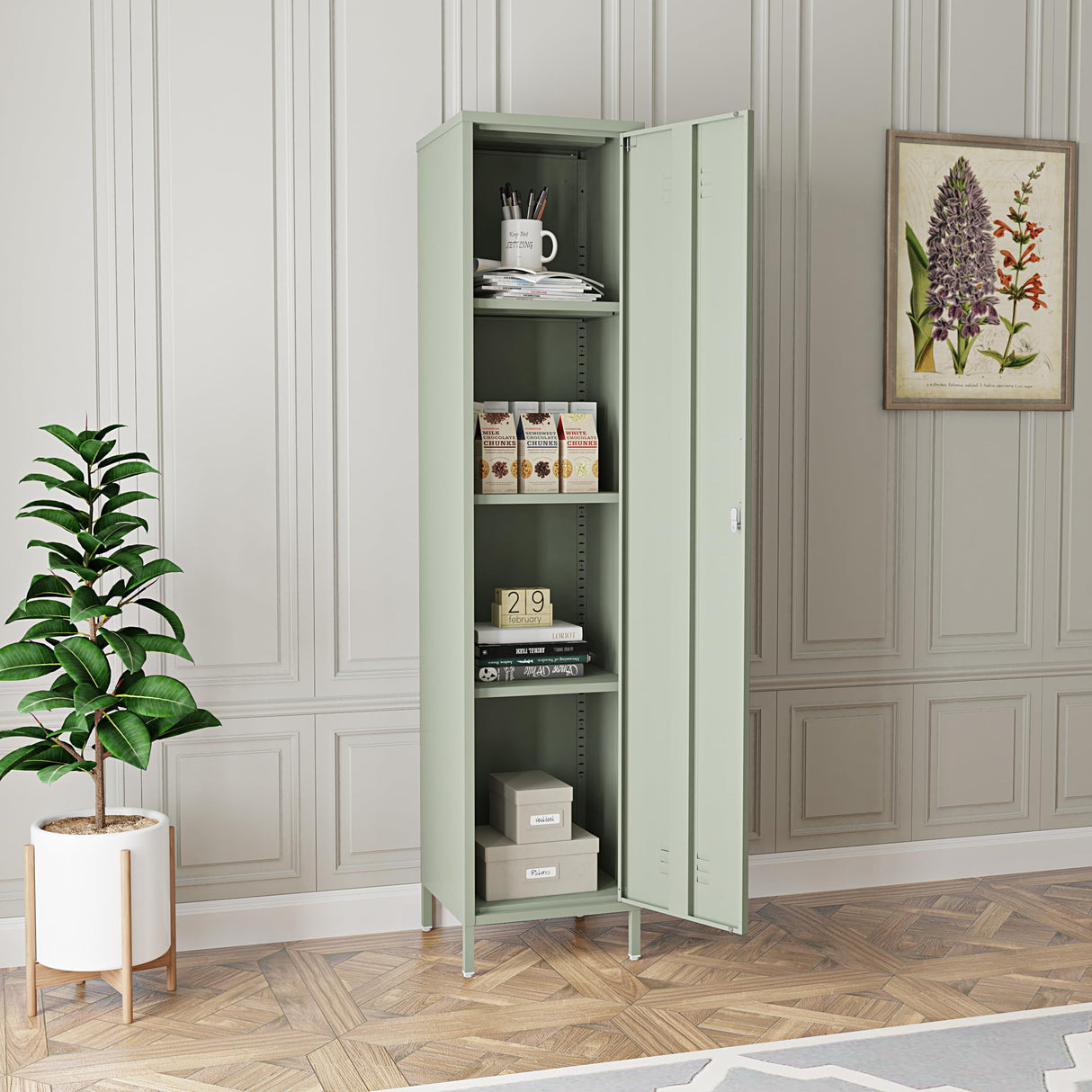 Elitehouse Single Door Mint Metal Locker with Adjustable Shelves, Green Tall Metal Locker Storage Cabinet，Easy Assembly for Living Room Bedroom （15.8”W x 15”D x 70.9”H ） Elitehouse
