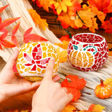 Sunnychicc 2 Set Glass Mosaic Candle Holder Kit Include Tea Light Holder, Glass Mosaic Tiles DIY Crafts Creativity Handmade Artwork for Adults Home Lighting Decor(Autumn Theme) Sunnychicc