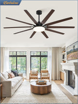 72 inch Large Ceiling Fans with Lights and Remote, Outdoor Black Ceiling Fan with 10 Blades, 32W LED Light 3 CCT, 6 Speed Reversible Quiet DC Motor, Modern Ceiling Fan for Living Room Patio Fanbulous