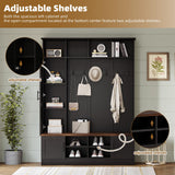 JIVOIT Versatile 3-in-1 Hall Tree, 55" W Modern Entryway Coat Rack with Multiple Storage Space, 6 Hooks, Farmhouse Walnut Storage Bench with Adjustable Shelves for Mudroom, Living Room JIVOIT