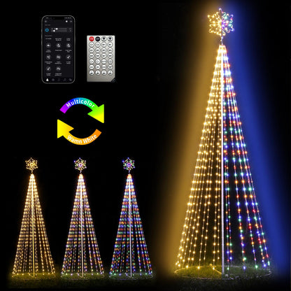 Mengstart Outdoor Lighting Christmas Tree Lights, 12FT Smart LED Outside Flag Pole Christmas Tree Light Show with 648 Lights for Yard APP & Remote Musical Control Xmas Tree, Arbol de Navidac