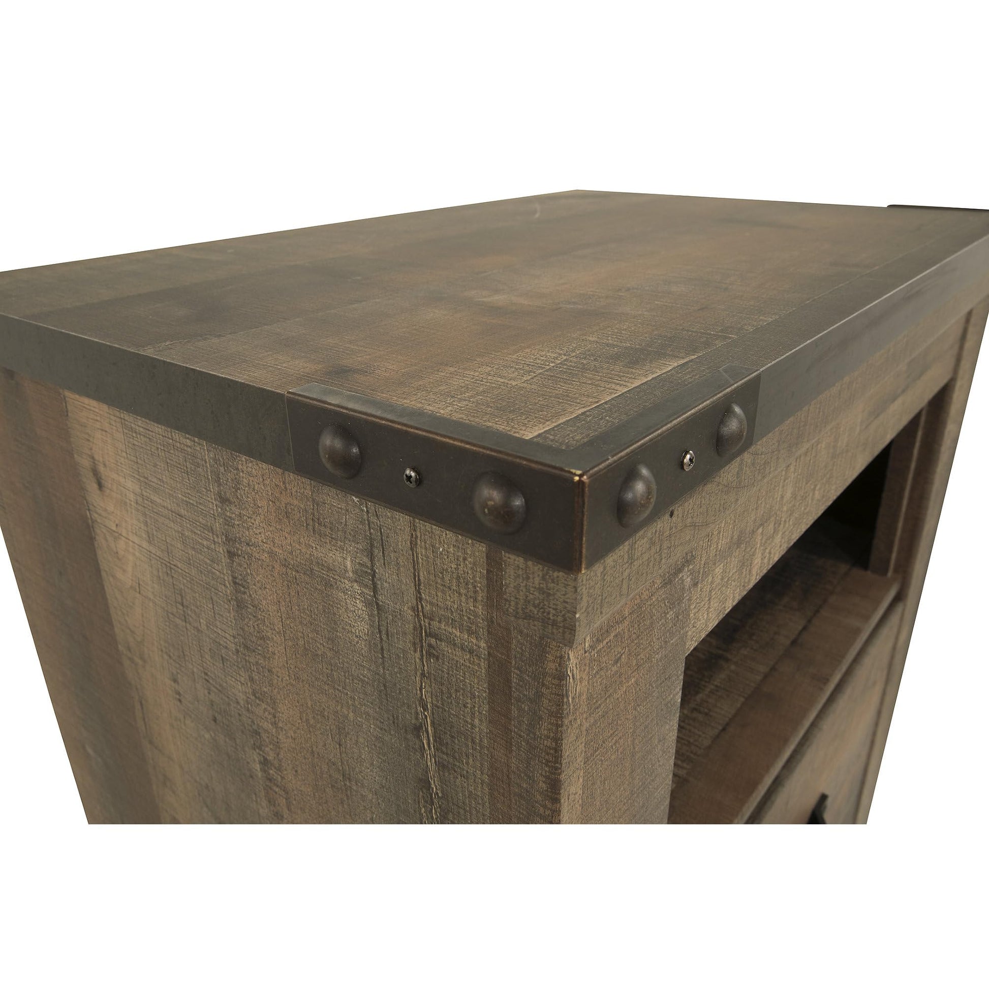 Signature Design by Ashley Trinell Rustic 1 Drawer Nightstand with USB Charing Stations, Warm Brown - WoodArtSupply