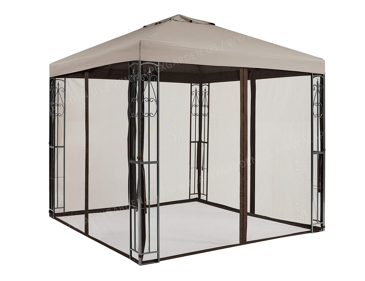 8 ft. x 8 ft. Rococo II Gazebo with Mosquito Net Tan APEX GARDEN