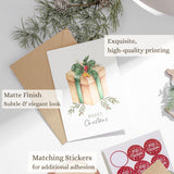 Merry Christmas Cards Boxed with Envelopes Set of 20 Cards - Woodlands Watercolor Designs on Heavy Duty Card Stock - 5x7 Inches Blank Inside - Bulk Christmas Cards with Matching Stickers Paper Play