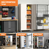 Aobabo 72" H Lockable Storage Cabinet with 4 Shelves, Office Furniture Metal Storage Organizer with Wheels for Home Office, Assembly Required, White Aobabo