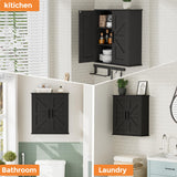 Homleke Bathroom Wall Cabinet, Over Toilet Storage Cabinet with Barn Doors and Adjustable Shelves, 3-Tier Medicine Cabinet Wall Mounted, for Bathroom, Kitchen, Entryway, Laundry Room, Black, (7.9" D) Homleke